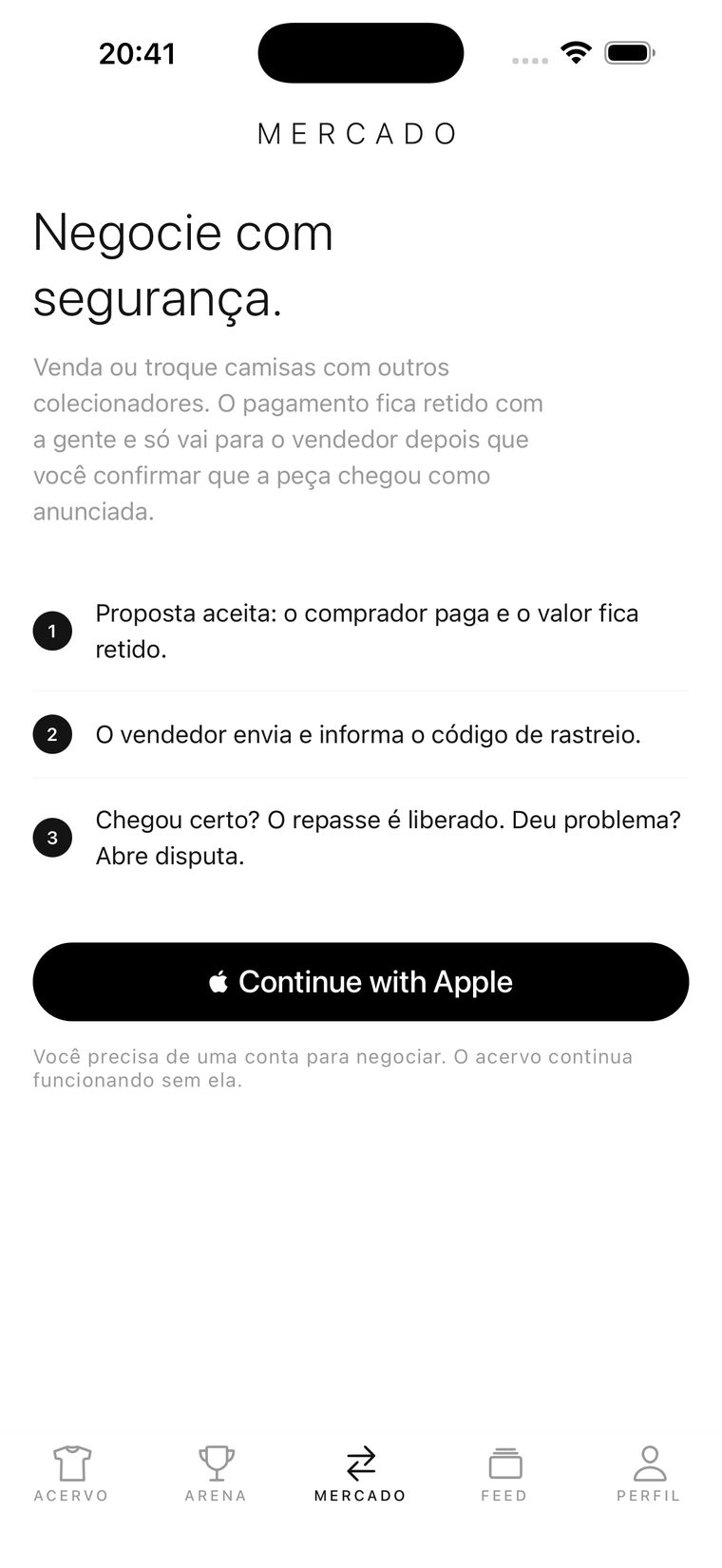 Tela do mercado explicando o pagamento retido até a entrega